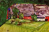 Egon Schiele Peasant Homestead in a Landscape painting